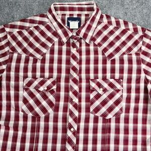Wrangler Shirt Mens XXL 2XL Red Plaid Pearl Snap Short Sleeve Western Yoke